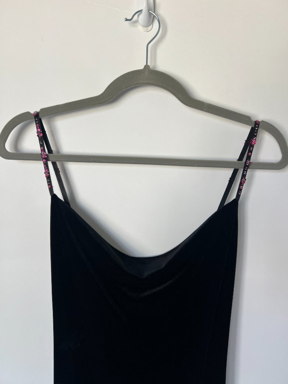 Vintage Y2K Betsey Johnson Black Velvet Beaded Fringe Dress S - Picture 2 of 13